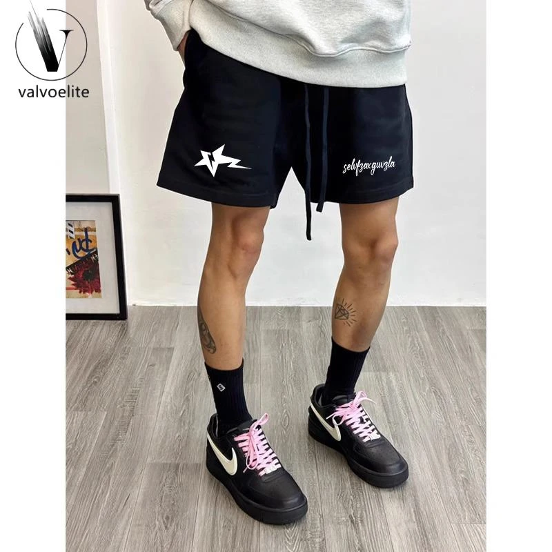 VALVOELITE夏季高街简约字母印花潮牌休闲短裤男夏季高男士夏季白