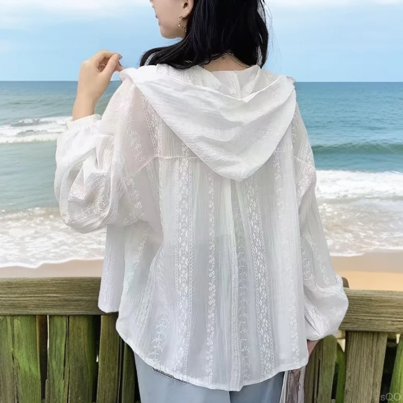 超仙甜美法式防晒衣女2025夏季连帽薄款透气衬衣宽松网红罩衫上衣