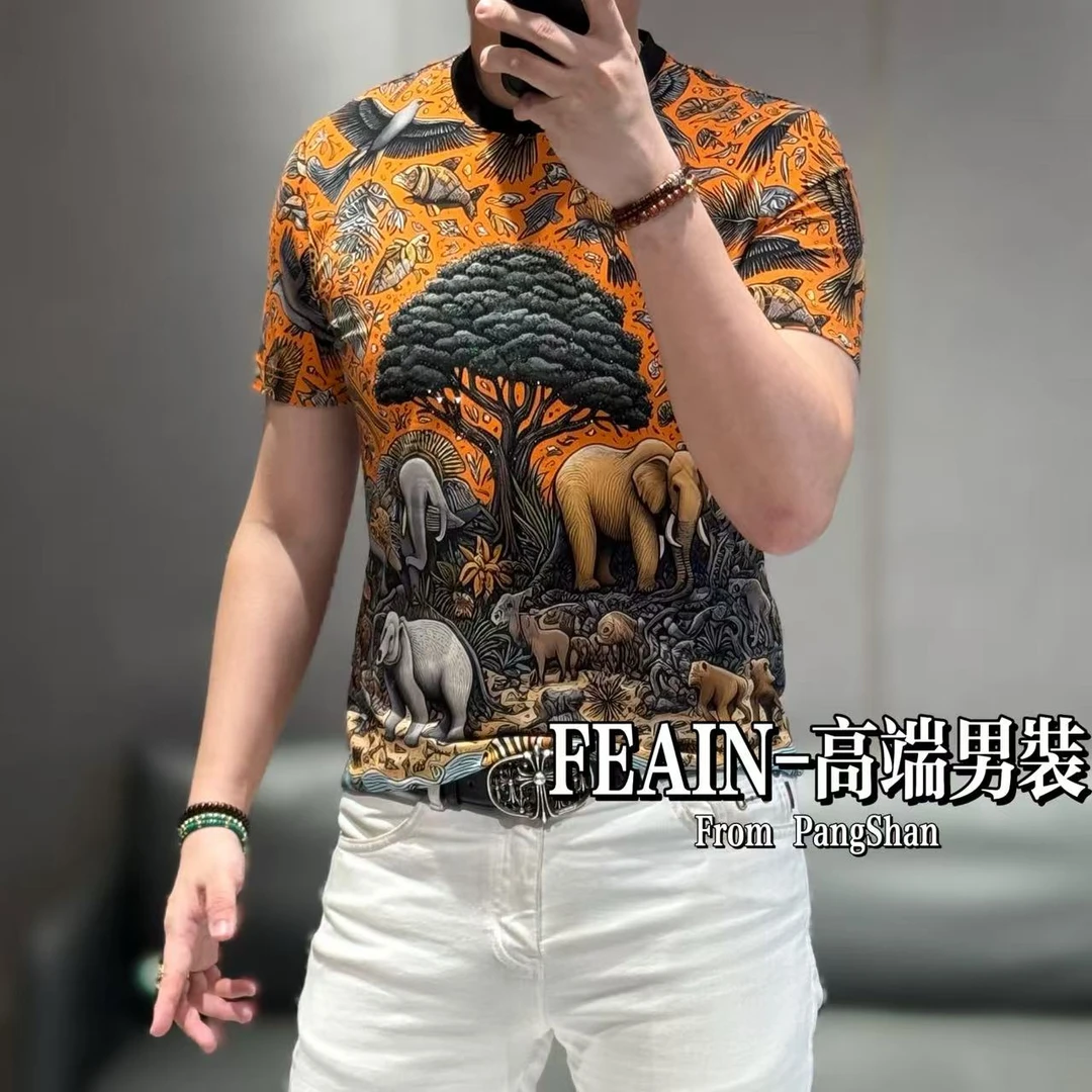 【雷迪·凯奇】生命之树动物园数码印花工艺奥钻点缀双丝光T恤090