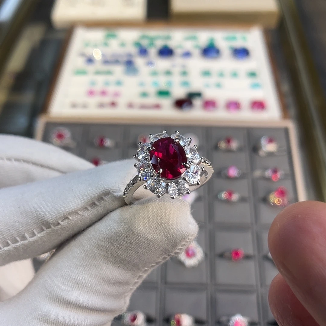 925银培育宝石实心s925银镶