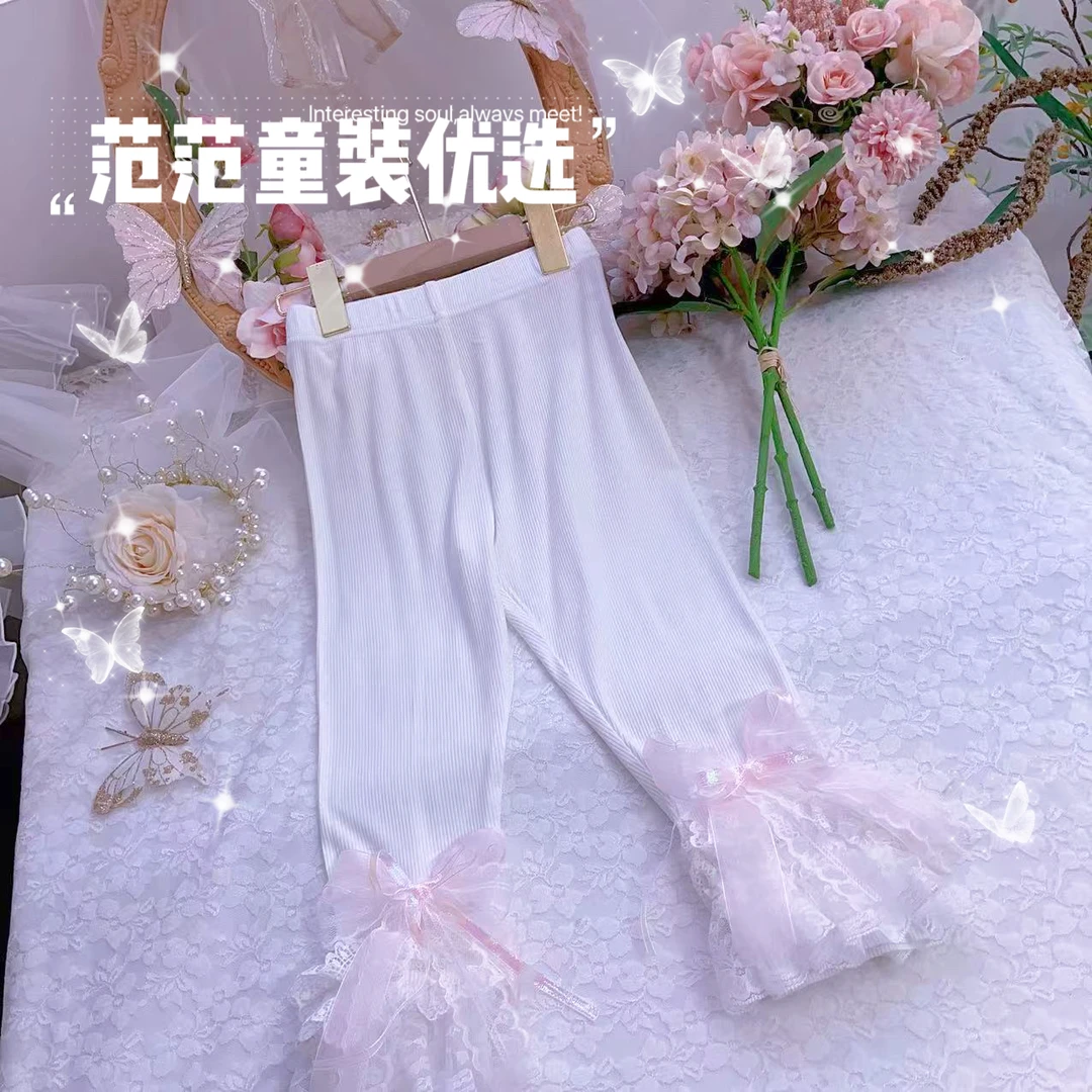 【范范童装优选】儿童时尚【粉色蝴蝶结脚口】春夏裤25091