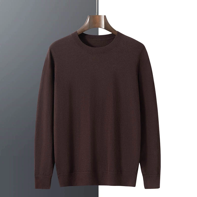 【黑金系列】男士可机洗精纺100纯山羊绒衫圆领针织薄款长袖打底衫