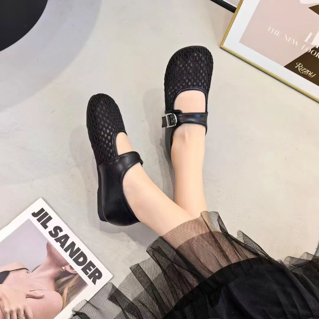 坡跟小皮匠988修面皮镂空编织包头包头拖平底日常极简风