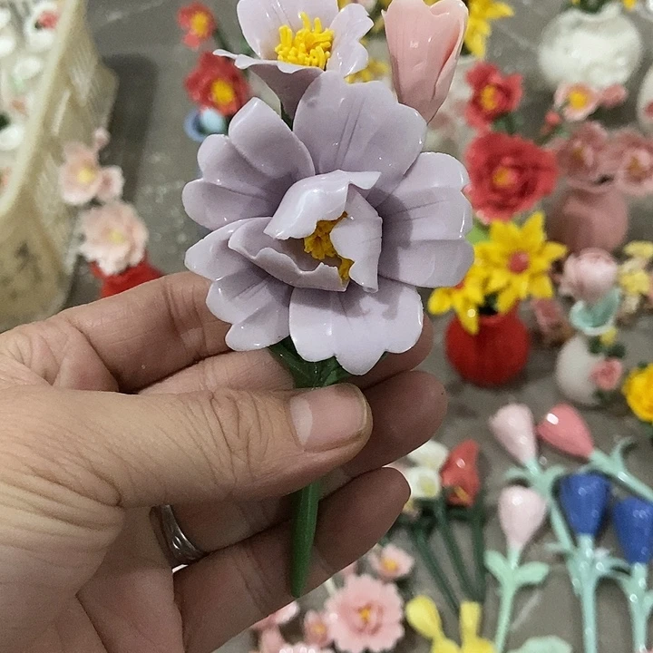 瓷片纯手工陶瓷花摆件