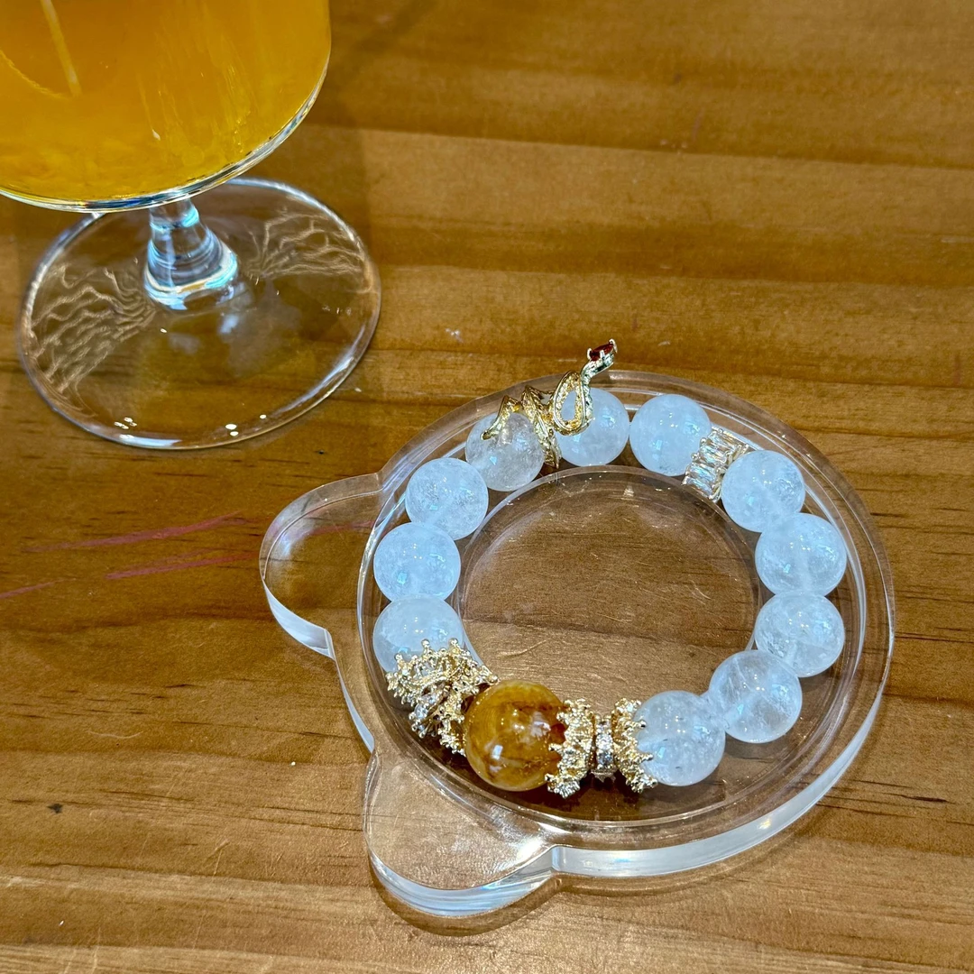 天然喜马拉雅白水晶手链黄胶花手串金蛇日照金山蛇年女款手饰