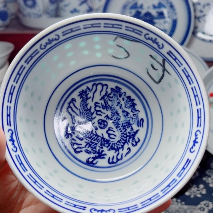 青花玲珑5寸饭碗龙纹