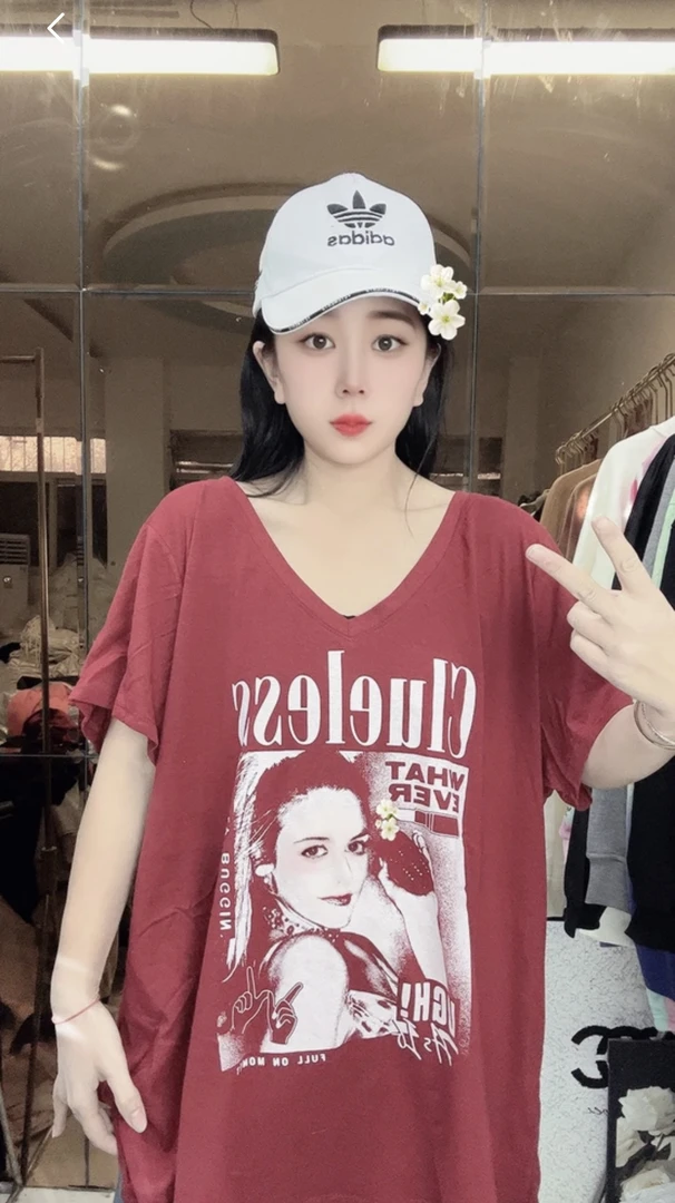 外贸纯棉大码T恤安克拉红V领