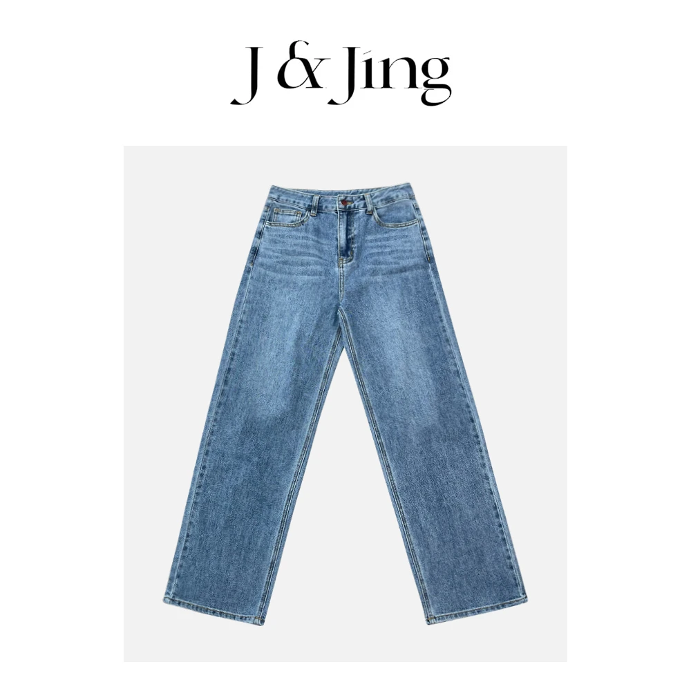 J&Jing-「腿精比例」-春款上新~直筒宽松百搭水洗蓝色牛仔裤102