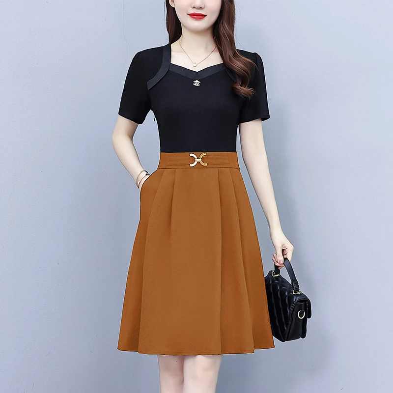 大码女装连衣裙修身百搭字裙高腰2025夏季新款简约时尚气质洋气