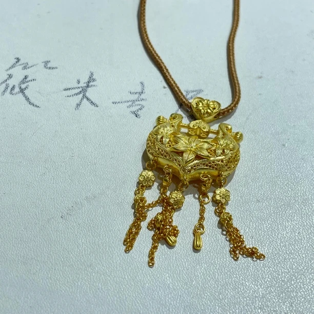 吊坠足银 金色璎珞锁流苏项链D1593 MD