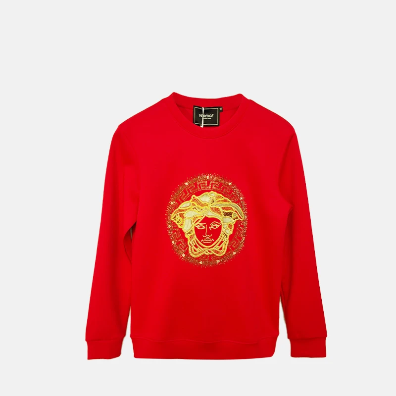 VERFVCEarcobaleno红色卫衣新爆款2025春秋圆领刺绣男式本命年