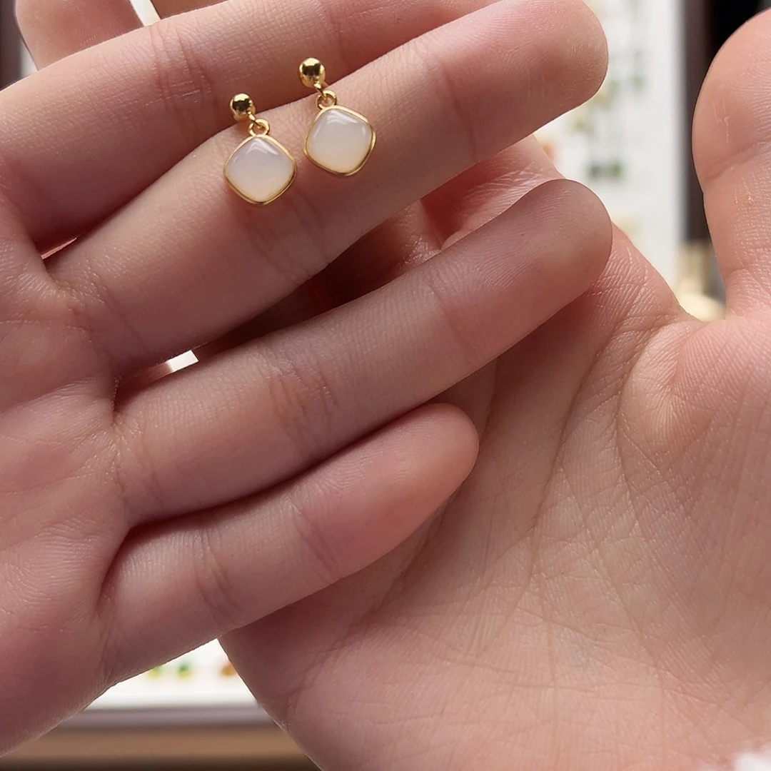 银S925镶嵌和田玉耳饰