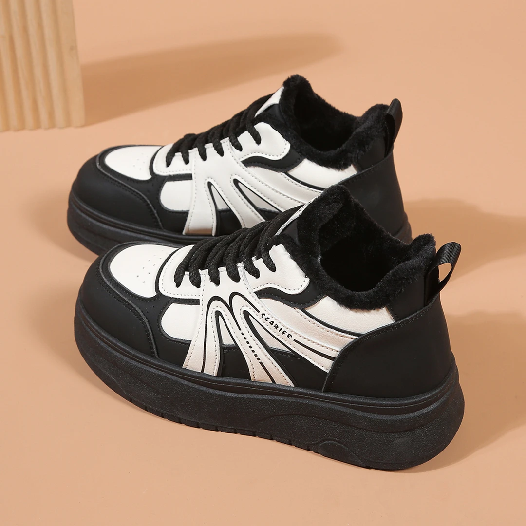 加绒保暖女鞋厚底休闲运动鞋子时尚高帮冬季棉鞋防滑大棉冬鞋韩版
