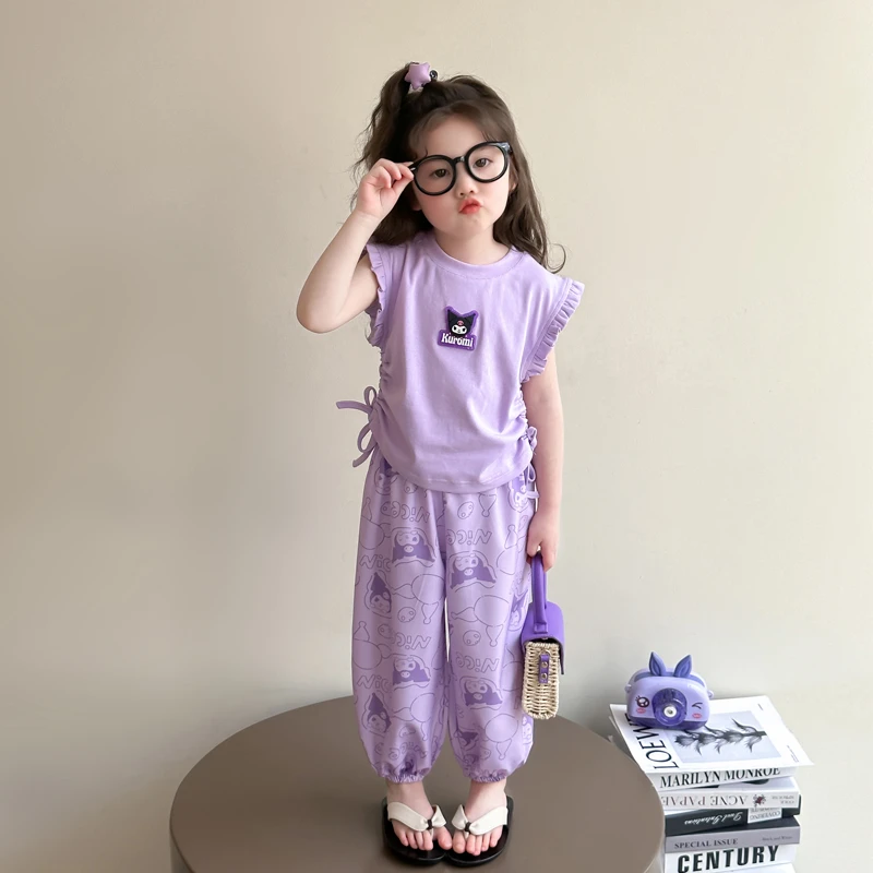 女童夏季飞袖库洛米套装洋气儿童新款女宝宝防蚊裤休闲两件套小童