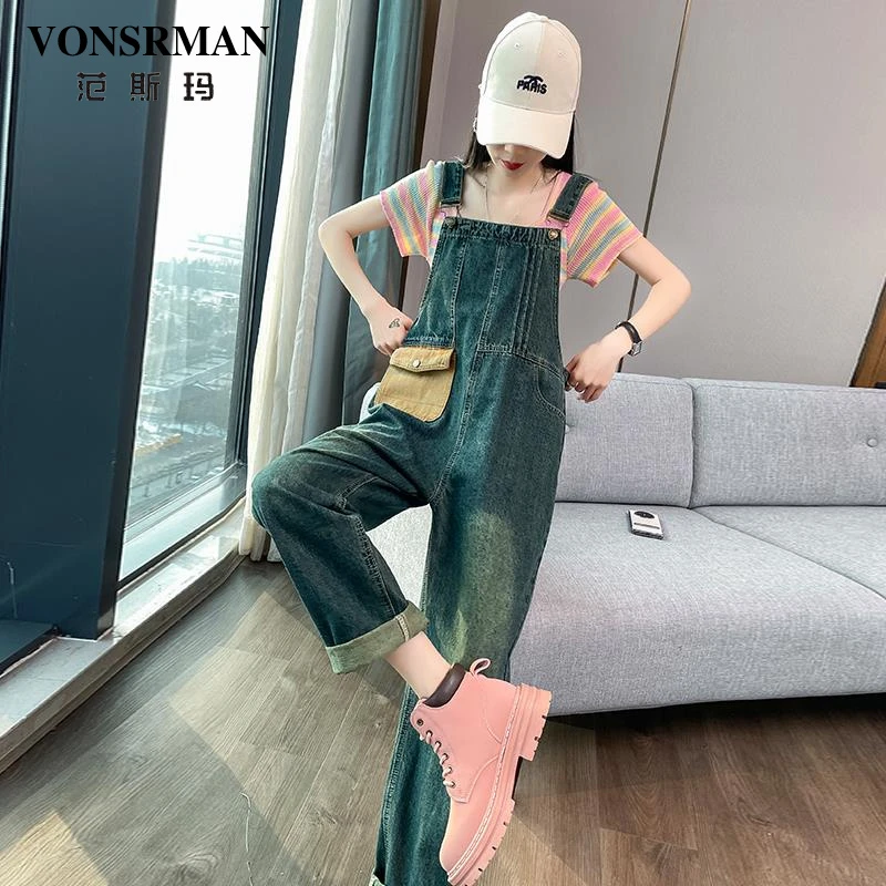 工装牛仔背带裤女2025新款春秋小个子梨形身材显瘦遮跨宽松设计感