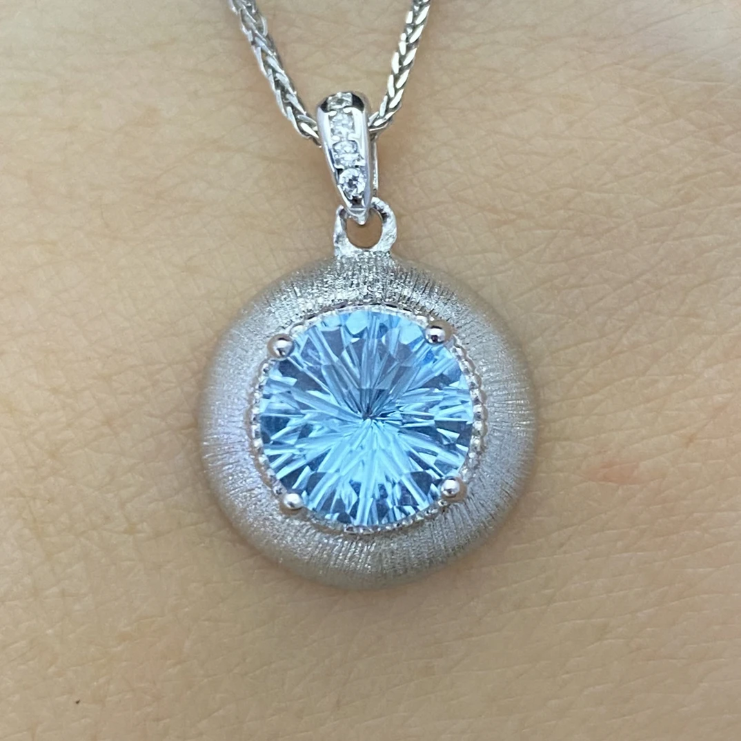 烟花切工 天然托帕石吊坠s925银 主石8mm 拉丝工艺气质时尚百搭A