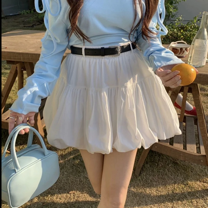 【现货+皮带】高腰黑色花苞裙女2025夏季新款韩版百搭a字半身裙短裙