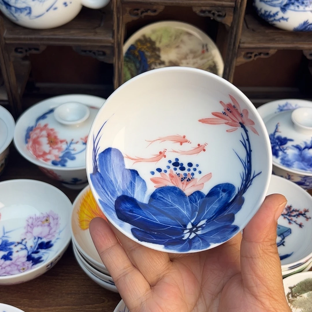 忠意堂釉下彩荷花鱼