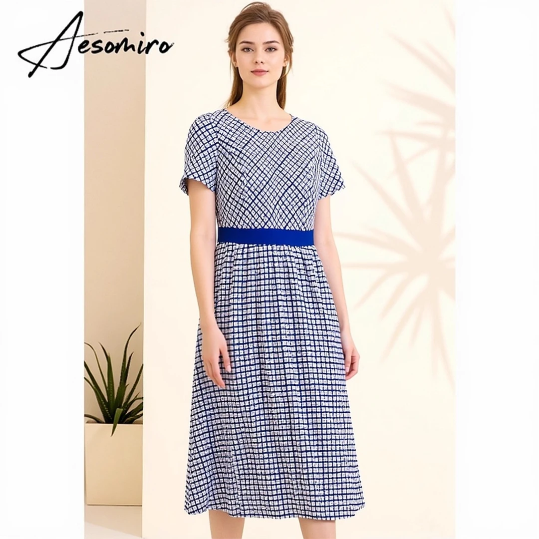 Aesomino/衣莎美诺春夏连衣裙藏青格子62104191