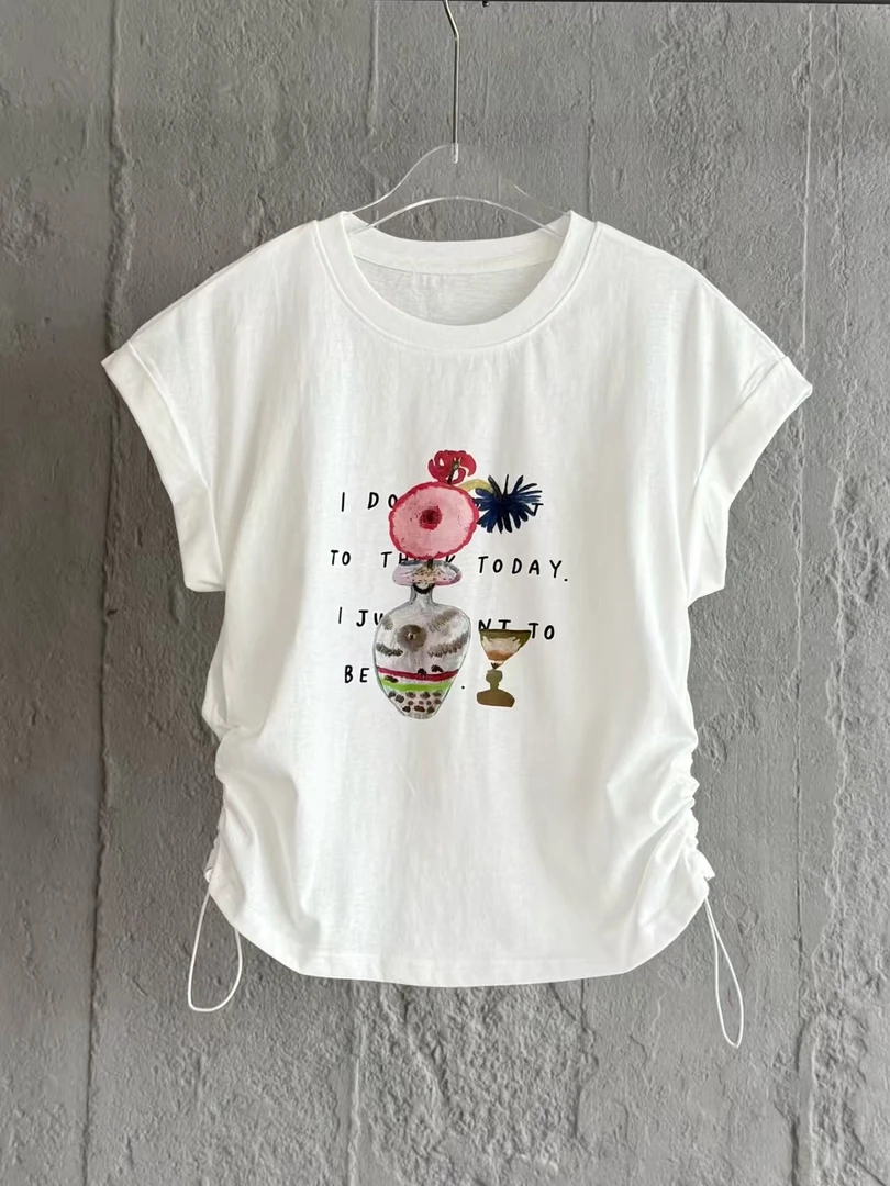 NE2025夏款侧腰抽绳印花T恤8657 Q