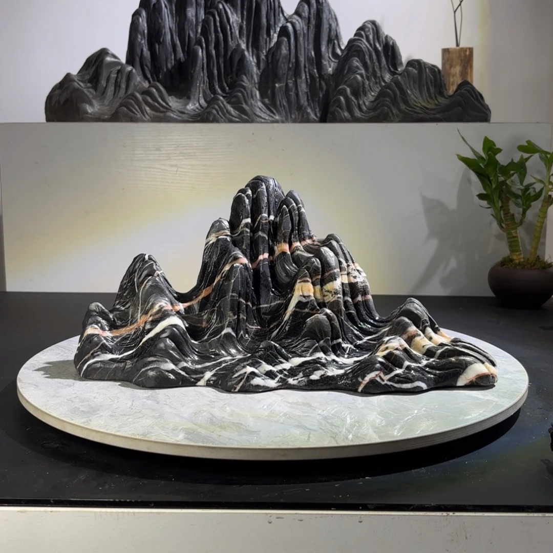 狼***雨灵璧山峰石鱼缸造景