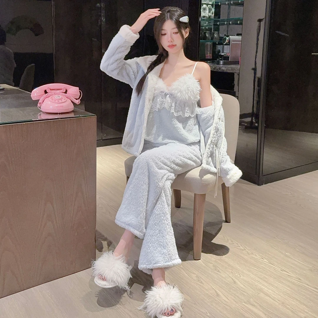 彭裳裳【绮梦罗兰】女士秋冬时尚宽松加厚加绒保暖居家睡衣套装