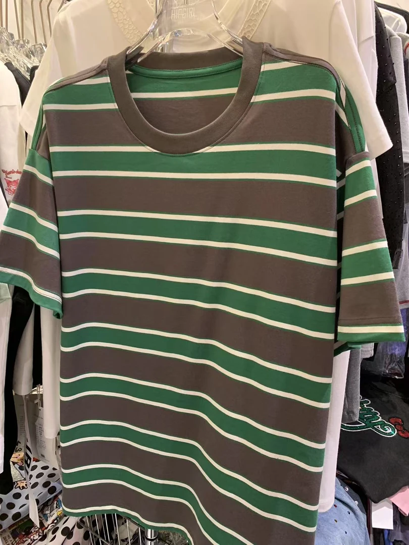 包嫂-【W489黑条色】2025年新T恤重工百搭春夏季款短袖半袖