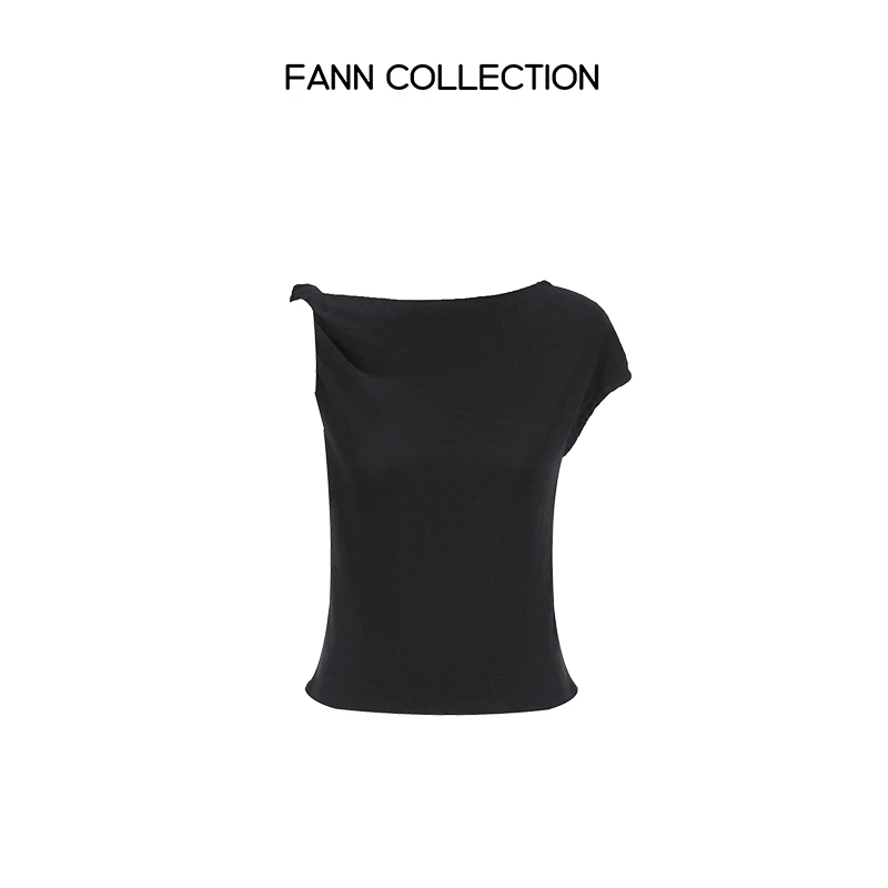 饭饭FANN COLLECTION 边缘 亚麻设计款斜肩扭结吊带背心FANNA245