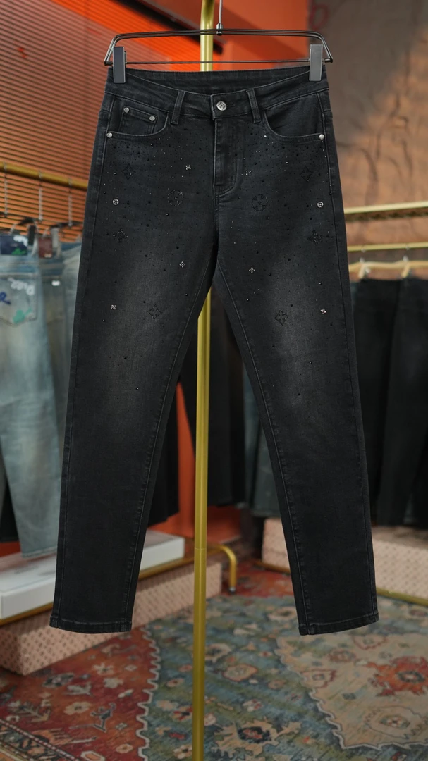 秋冬款黑色满钻潮流百搭高端男士轻奢修身小直筒裤男士牛仔裤新款