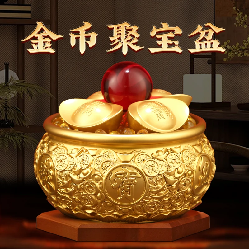 【老师推荐】聚宝盆摆件全黄铜鸿运当头客厅玄关店铺家居装饰摆件