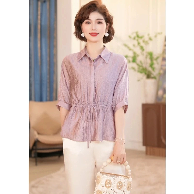 中年妈妈夏季套装2025新款洋气上衣服中老年女装两件套气质小衫