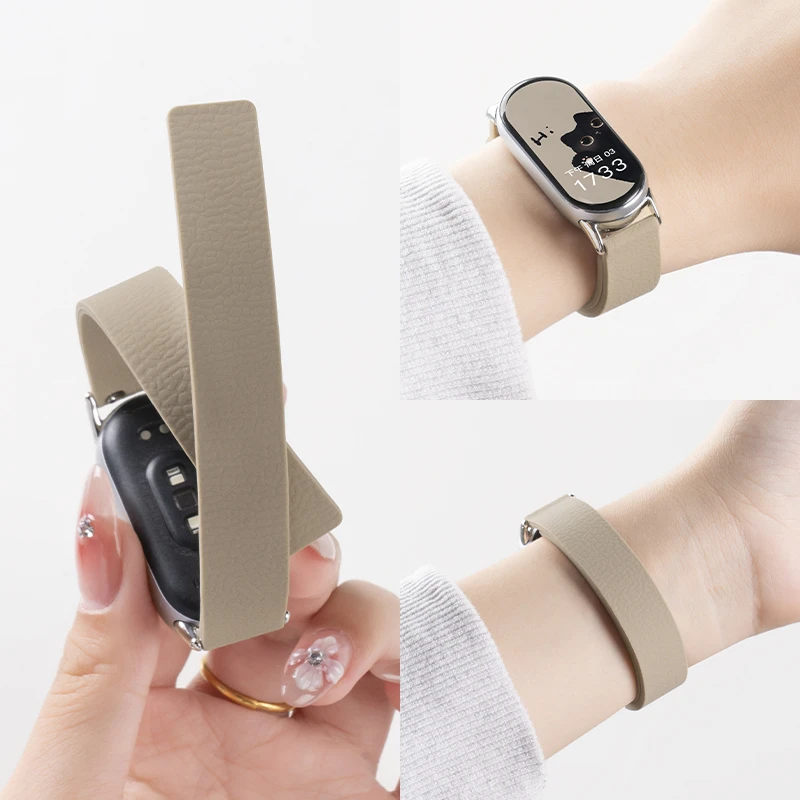 适用小米手环10表带9手表带8腕带荔枝皮纹磁吸替换带NFC版新款陶