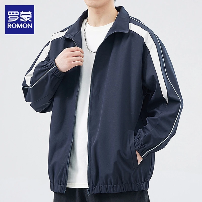 罗蒙休闲男士夹克立领春秋新款潮流宽松运动痞帅慵懒风外套男装