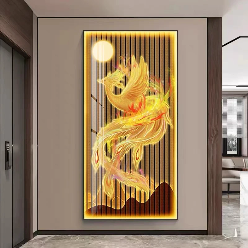 现代轻奢凤凰玄关装饰画新中式寓意好过道走廊入户正对门晶瓷挂画