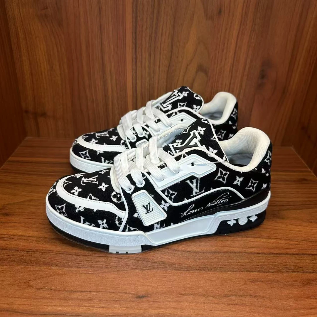 99新 LouisVuitton/路易威登 黑白植绒老花trainer奢鞋