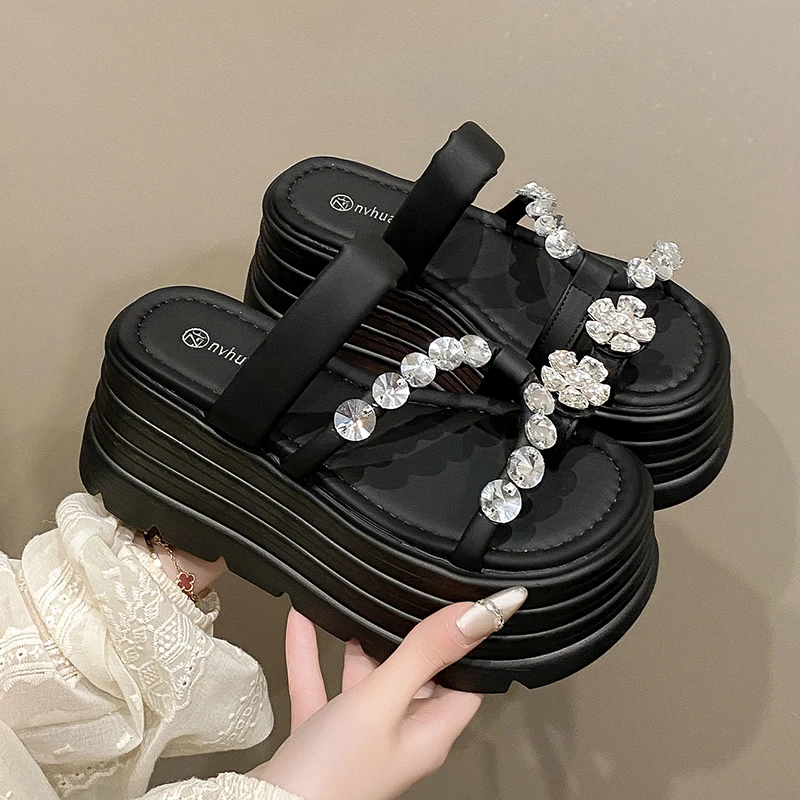 夏季新款套趾水钻高跟厚底外穿百搭时尚网红防滑夹趾仙女风拖鞋女