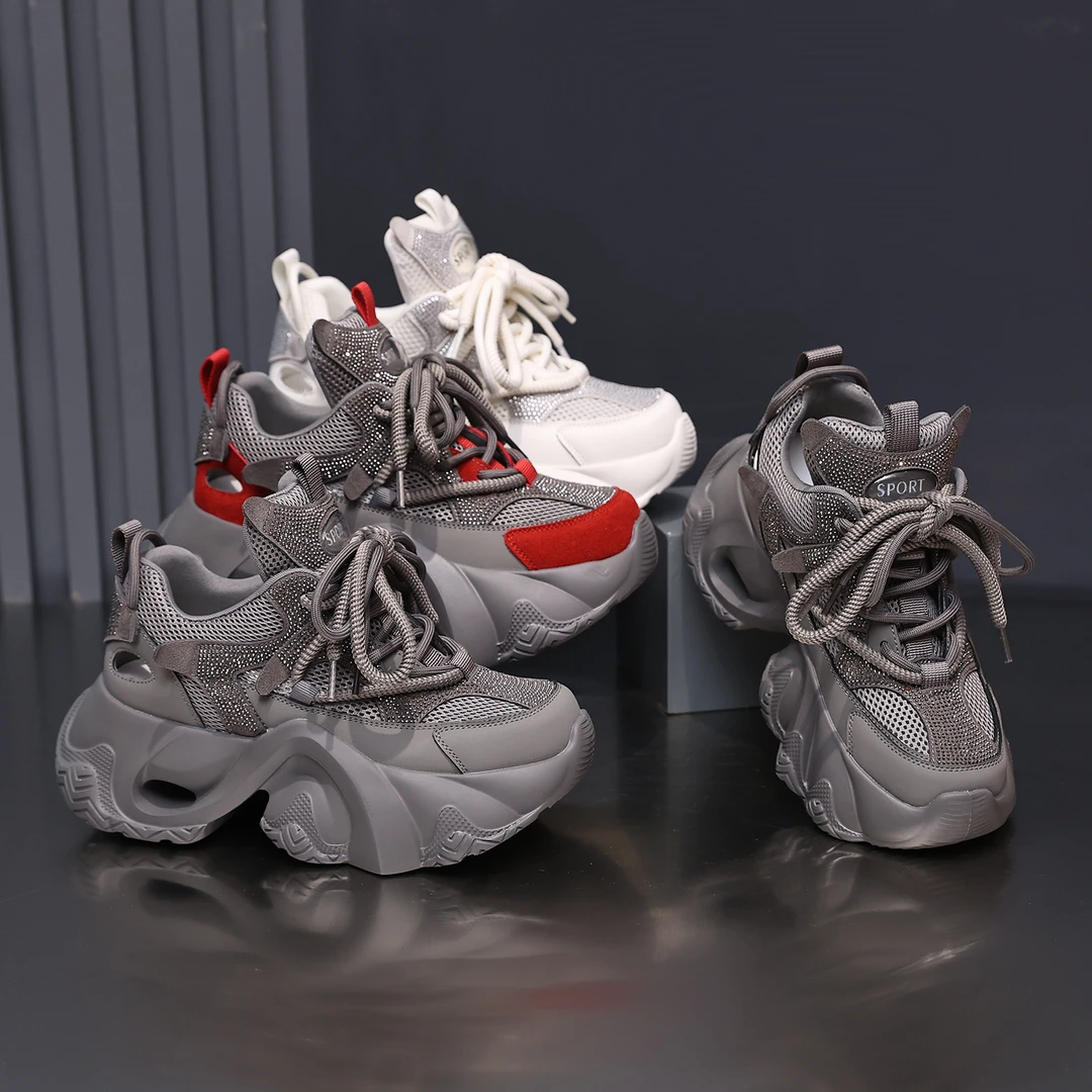 2025春秋新款松糕底老爹鞋厚底百搭运动鞋休闲透气网面女鞋新款
