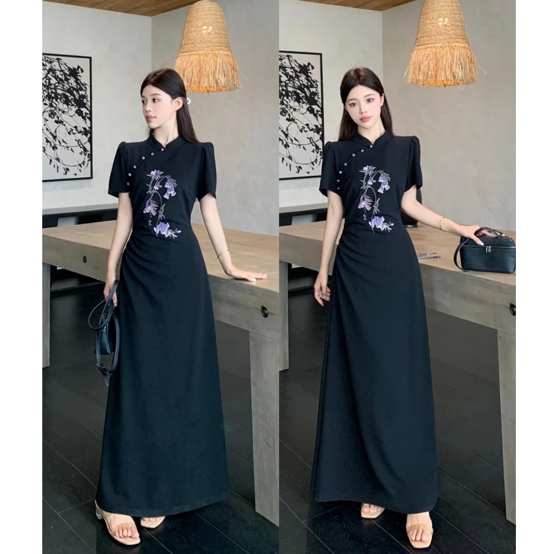 大码新中式旗袍连衣裙女国风铃兰印花优雅气质显瘦高级感连衣裙