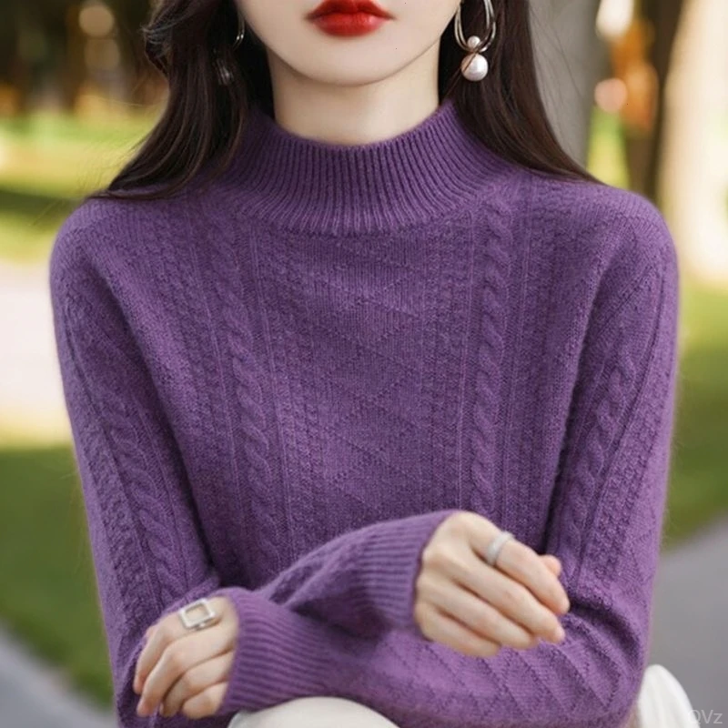 半高领加厚纯100羊绒衫女纯色百搭厚款保暖宽松羊毛打底柔软毛衣