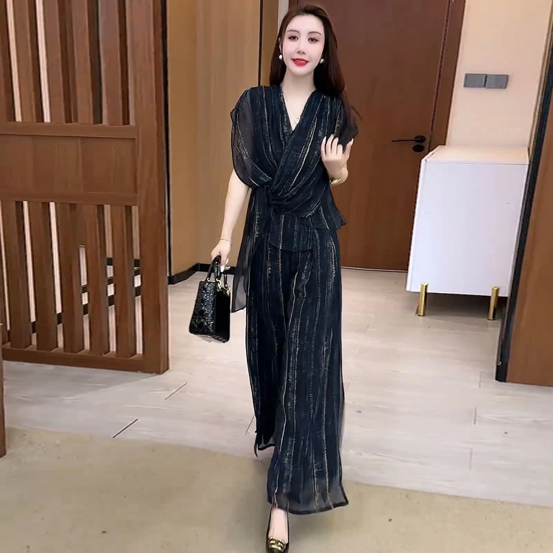 时尚洋气高级感休闲套装女2025夏季新款百搭显瘦收腰减龄两件套女