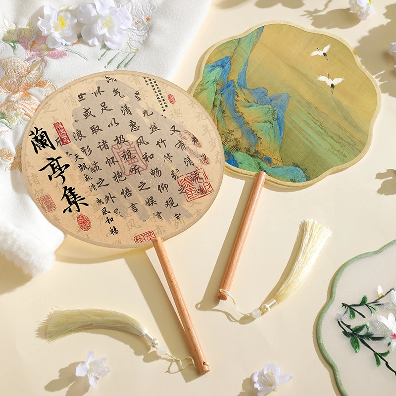 古风团扇古典宫廷风中式丝质扇子舞蹈汉服圆扇女儿童夏天舞蹈扇
