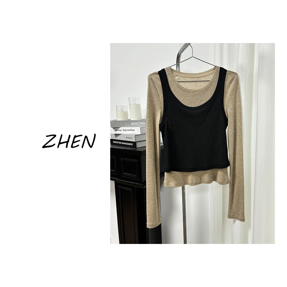 【ZHEN】K0921 2025新款修身显瘦气质小众设计师款长袖T恤打底