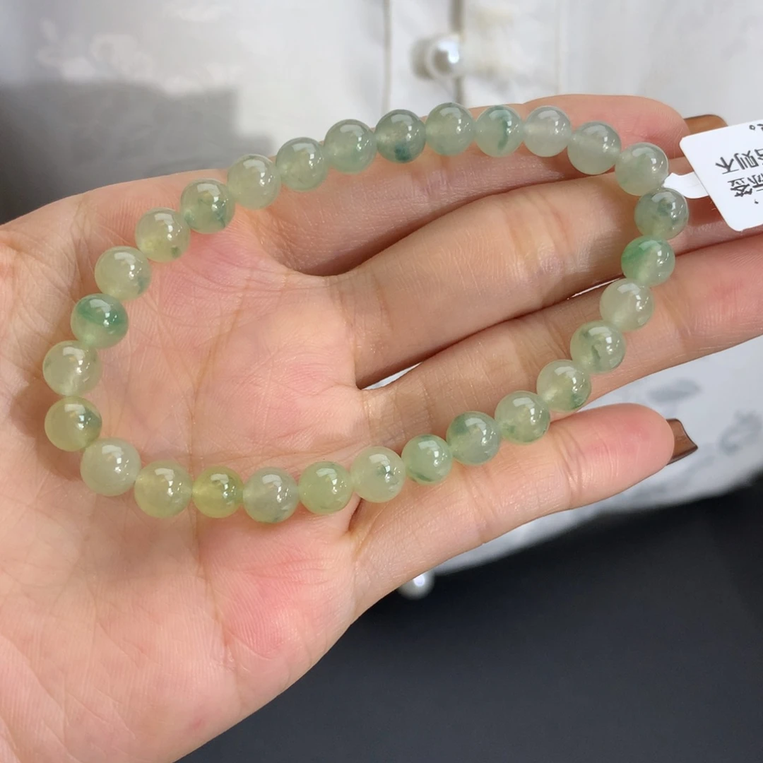 未镶嵌手串翡翠卡5.8-6.5冰胶黄飘绿花手串