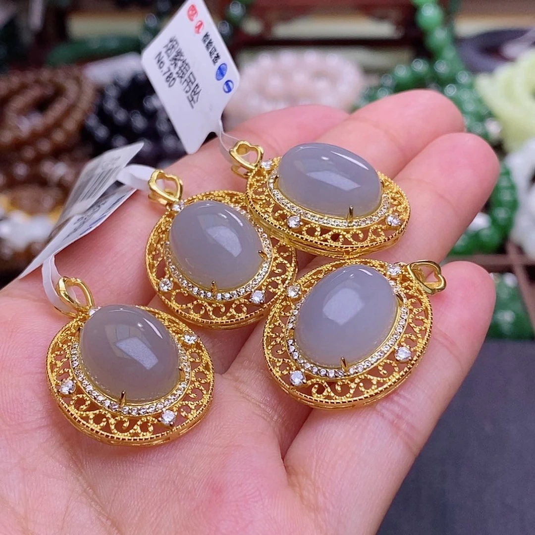 和田玉未镶嵌颈饰清货价冰烟紫银吊坠