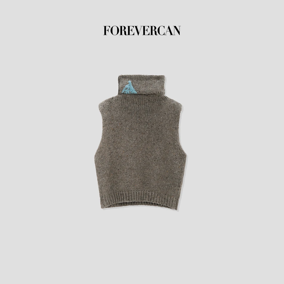 FOREVERCAN“安塔利亚”高支彩点花纱复古高领无袖背心毛衣MY4270