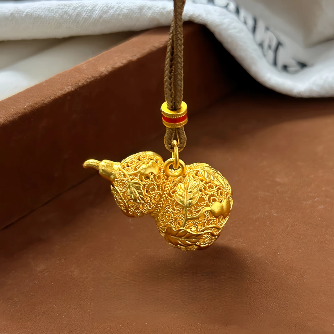 铜合金吊坠 新中式古法金镂空花丝葫芦吊坠藤蔓爬藤葫芦编绳项链