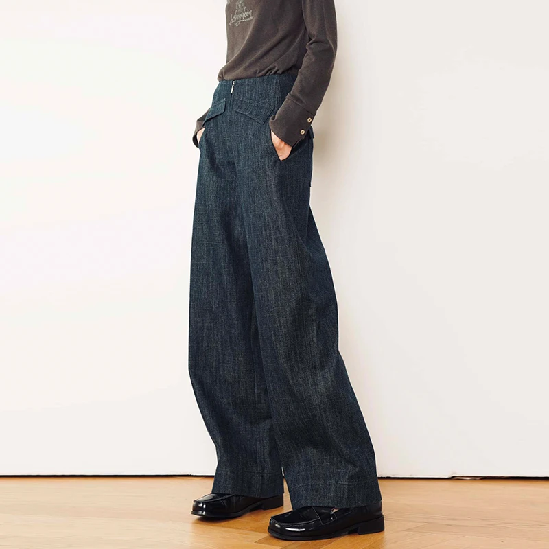 牛仔裤女时尚宽松阔腿裤高腰显瘦帅气休闲裤百搭长裤设计感