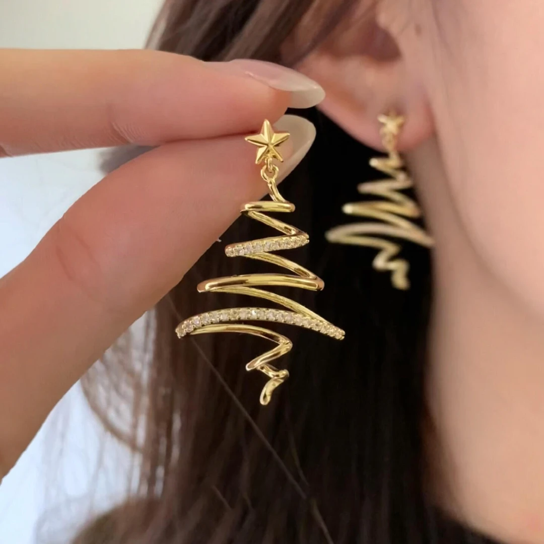 铜合金耳饰  秋冬金色爆闪星星圣诞耳钉轻奢小众时尚圣诞节耳饰女