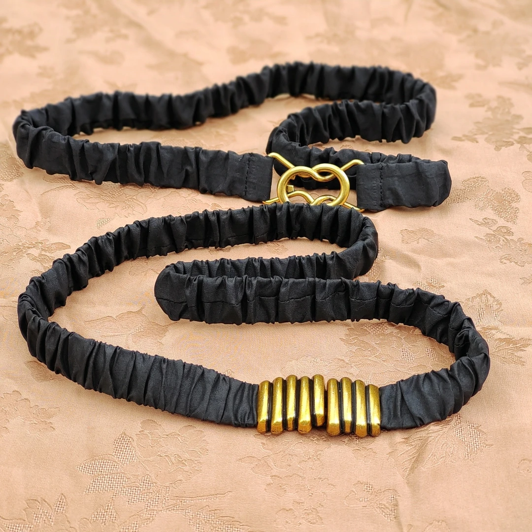 香云纱腰~带四季百搭真丝桑蚕丝松紧女士弹力腰带-