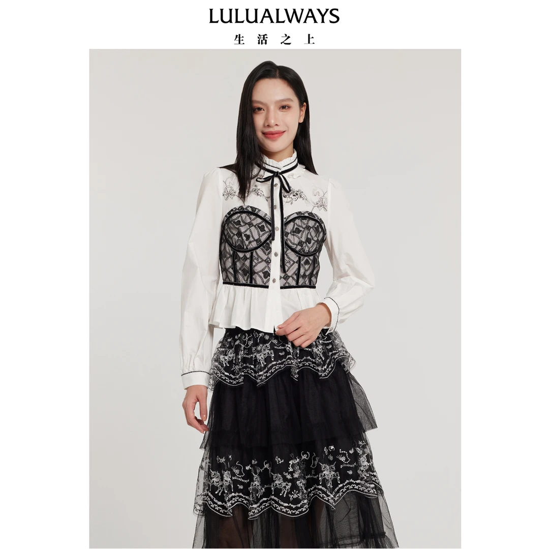 【千颂妮专享】LULUALWAYS24春季新款法式设计感花边衬衫